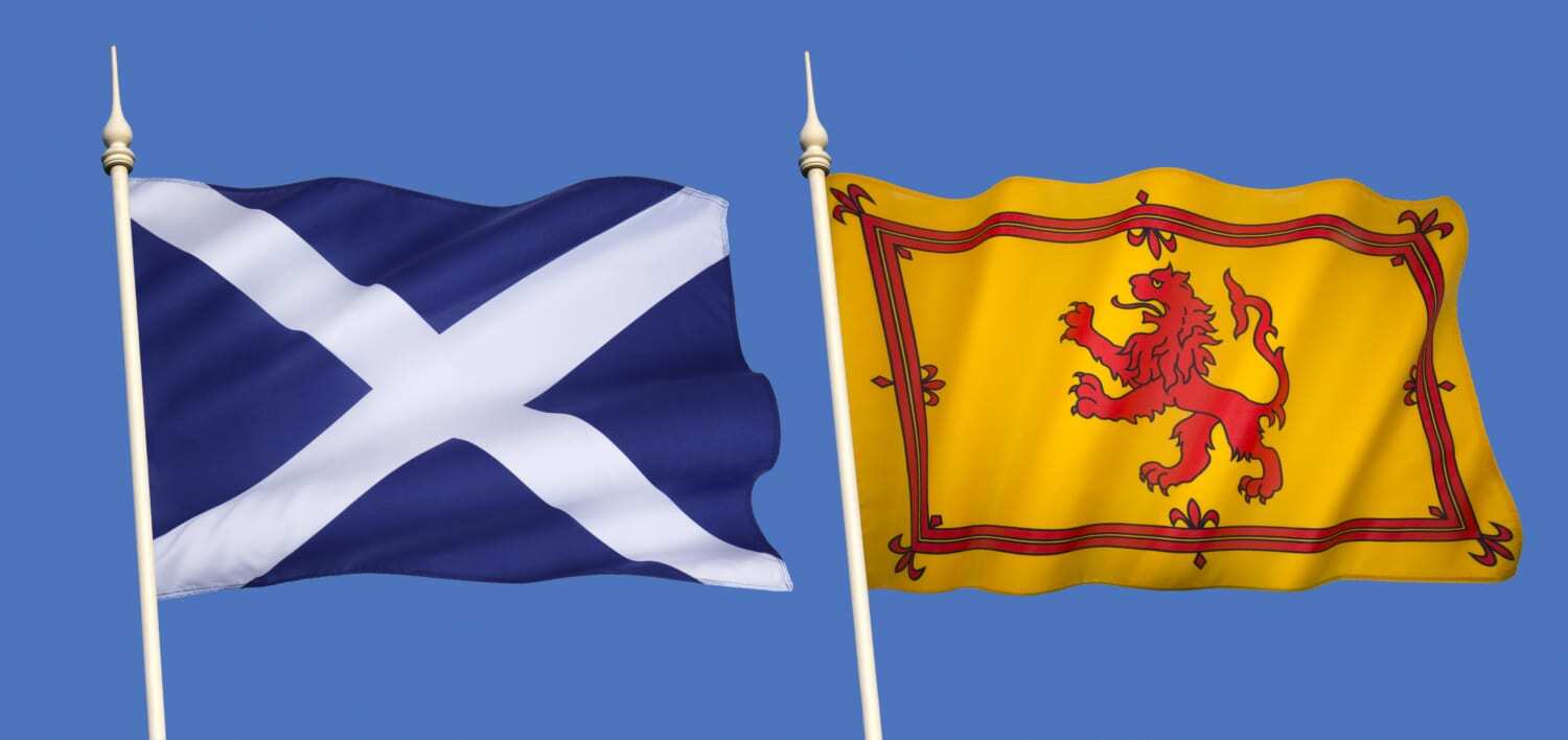 Scottish Flags - The national flag (the Saltire) and the Lion Rampant (Royal Standard of Scotland) Scottish Flags - The national flag (the Saltire) and the Lion Rampant (Royal Standard of Scotland)