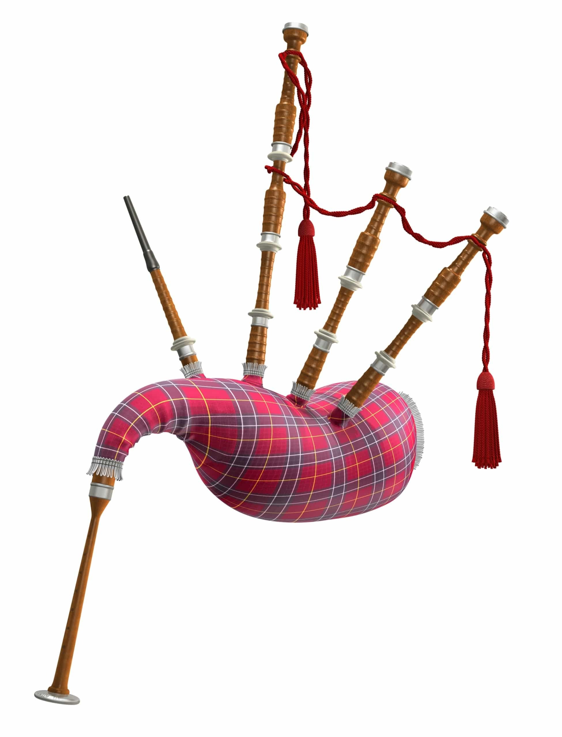 A red tartan bagpipe isolated on a white background A red tartan bagpipe isolated on a white background