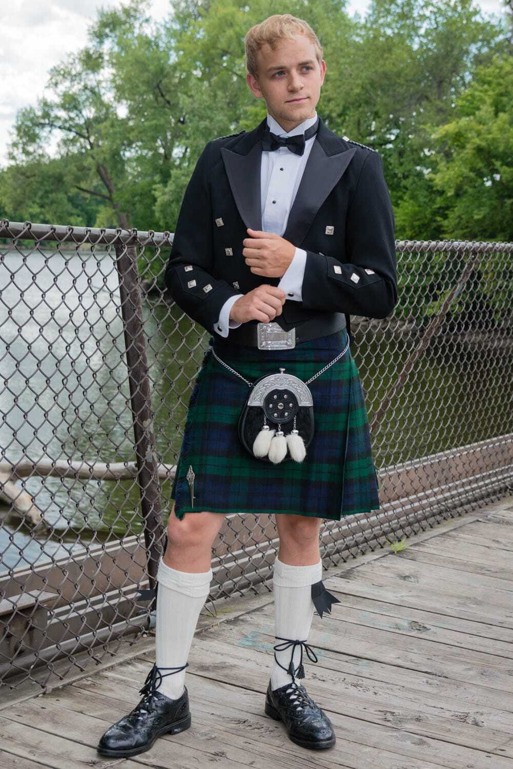 man wearing scottish outfit Silver Package Prince Charlie Formal Kilt Rental