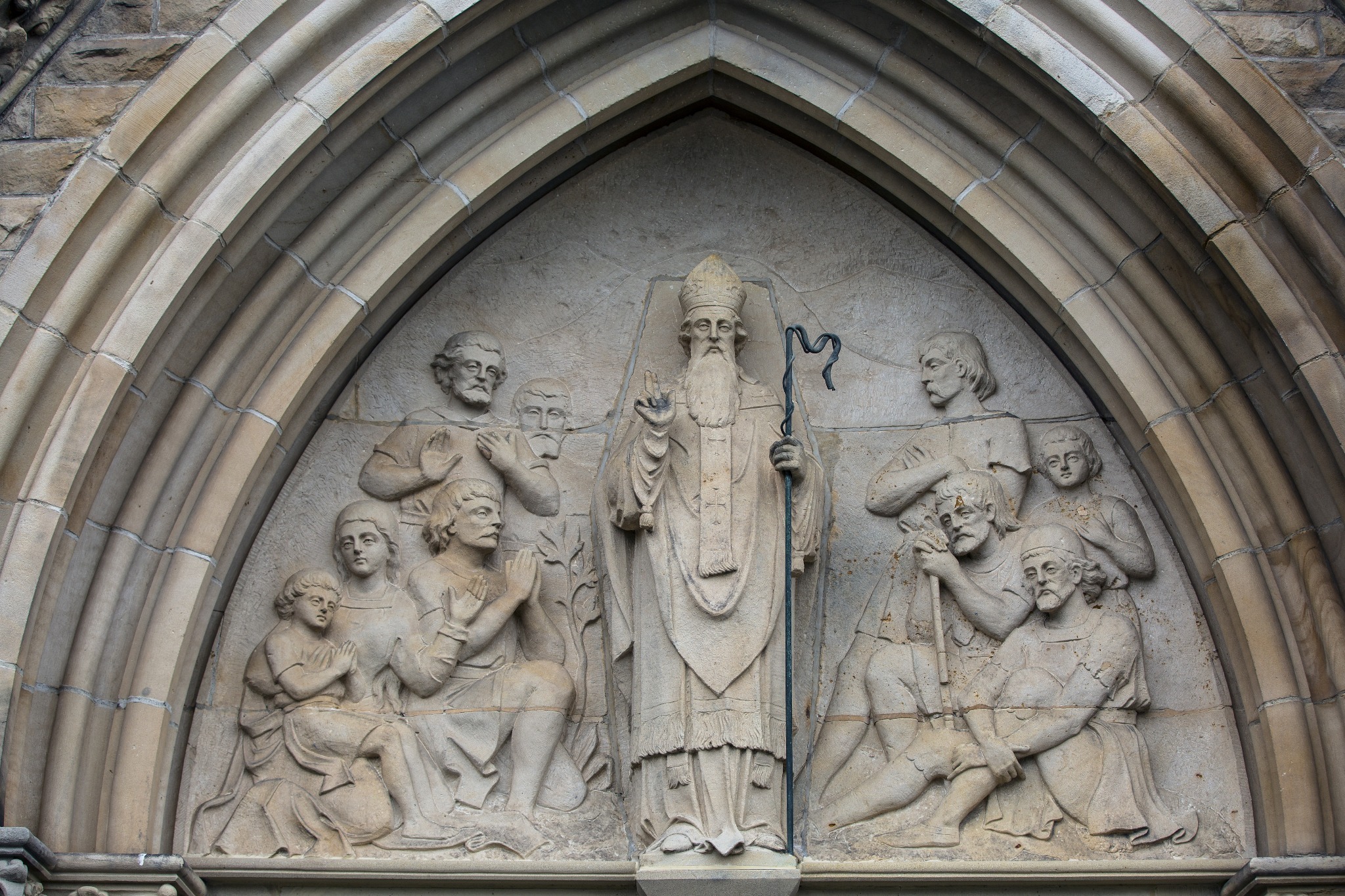 A statue of St. Patrick at a cathedral. A statue of St. Patrick at a cathedral.