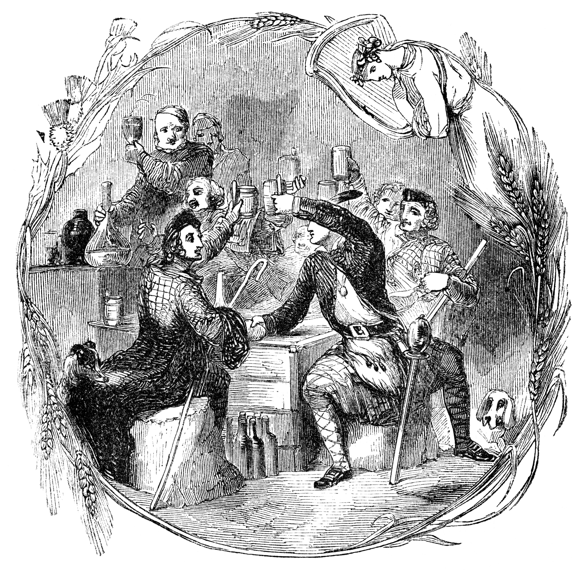 An old etched illustration of a Burns Night celebration. An old etched illustration of a Burns Night celebration.