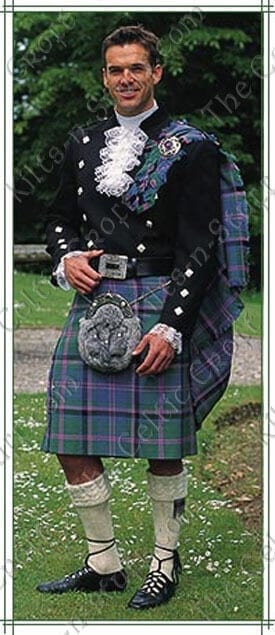 Fly Plaid Tartan Black Shadow 16oz Wollgarn Wolle Kilt Made in Scotland Herren Wear