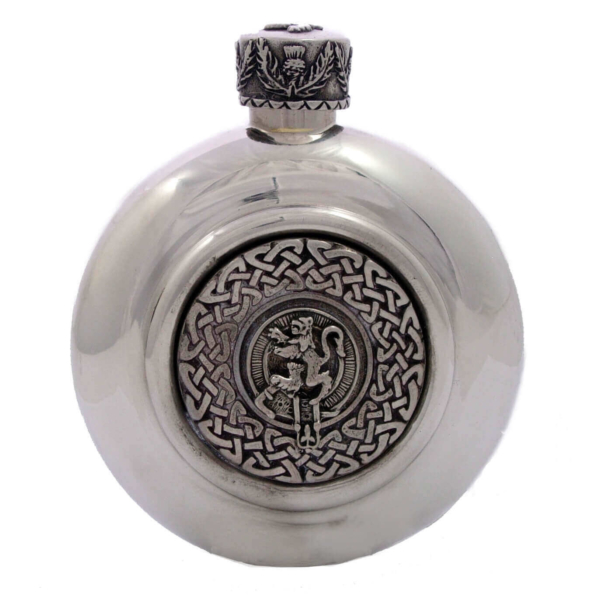 Clan Crest Antiqued Pewter Flask