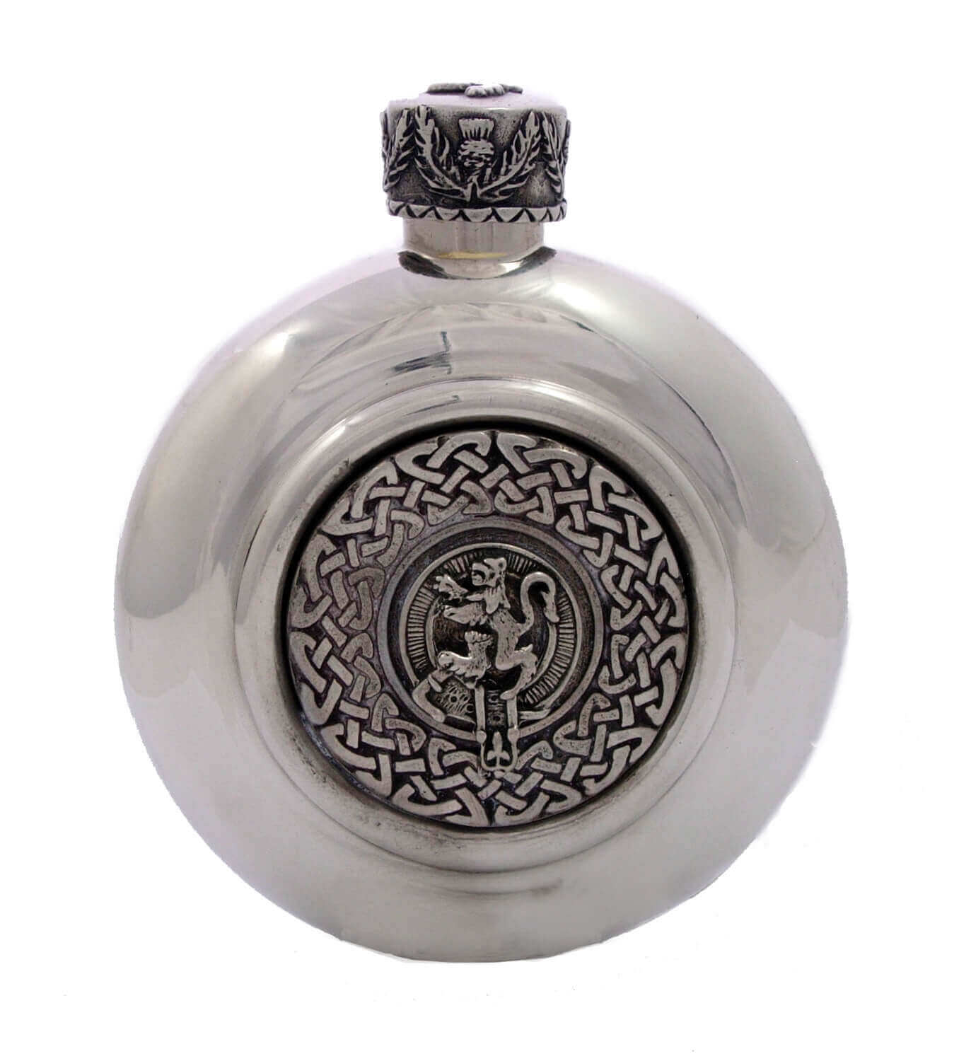 Clan Crest Antiqued Pewter Flask