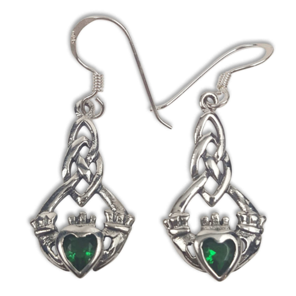 Claddagh Earrings with Green Stone