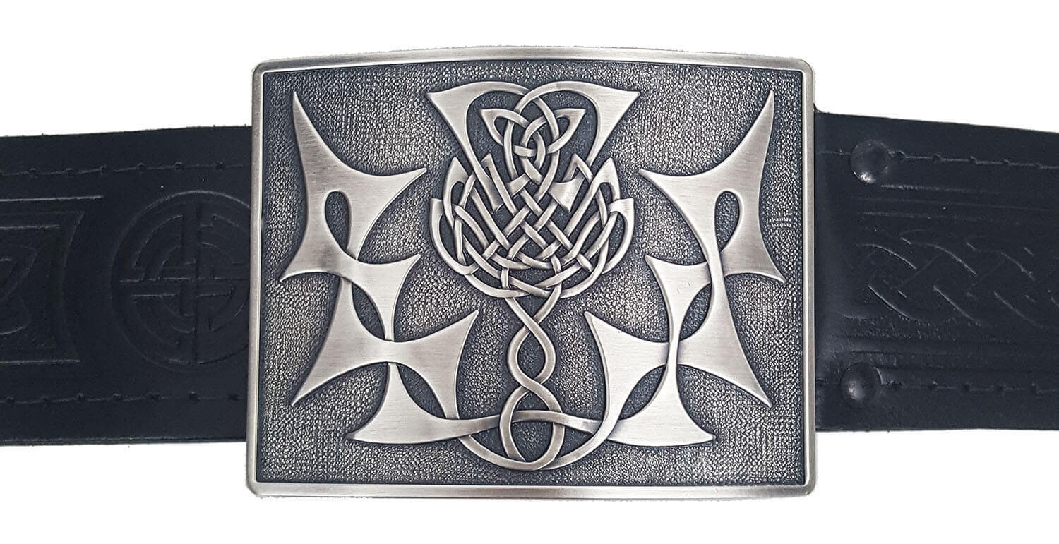 Highland Thistle Antiqued Kilt Belt Buckle Made in Scotland in Solid Brass