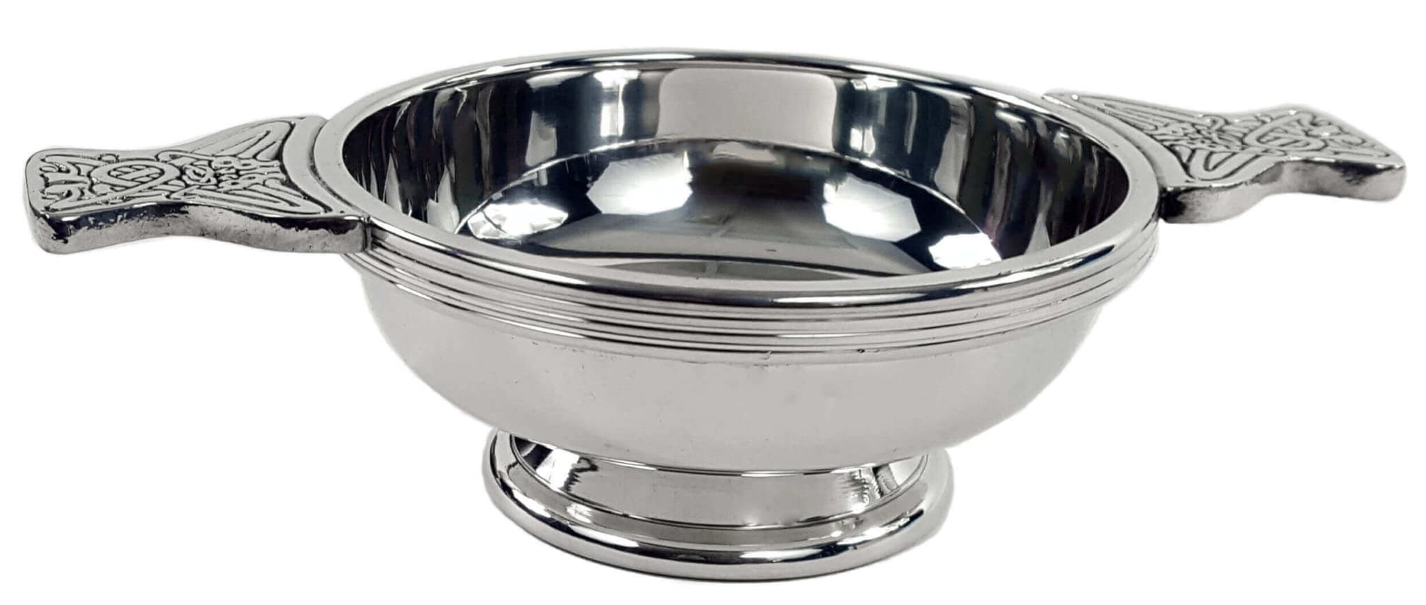 ENGRAVED Personalised Pewter Quaich Bowl Celtic Knot Base & Decorative Handles 