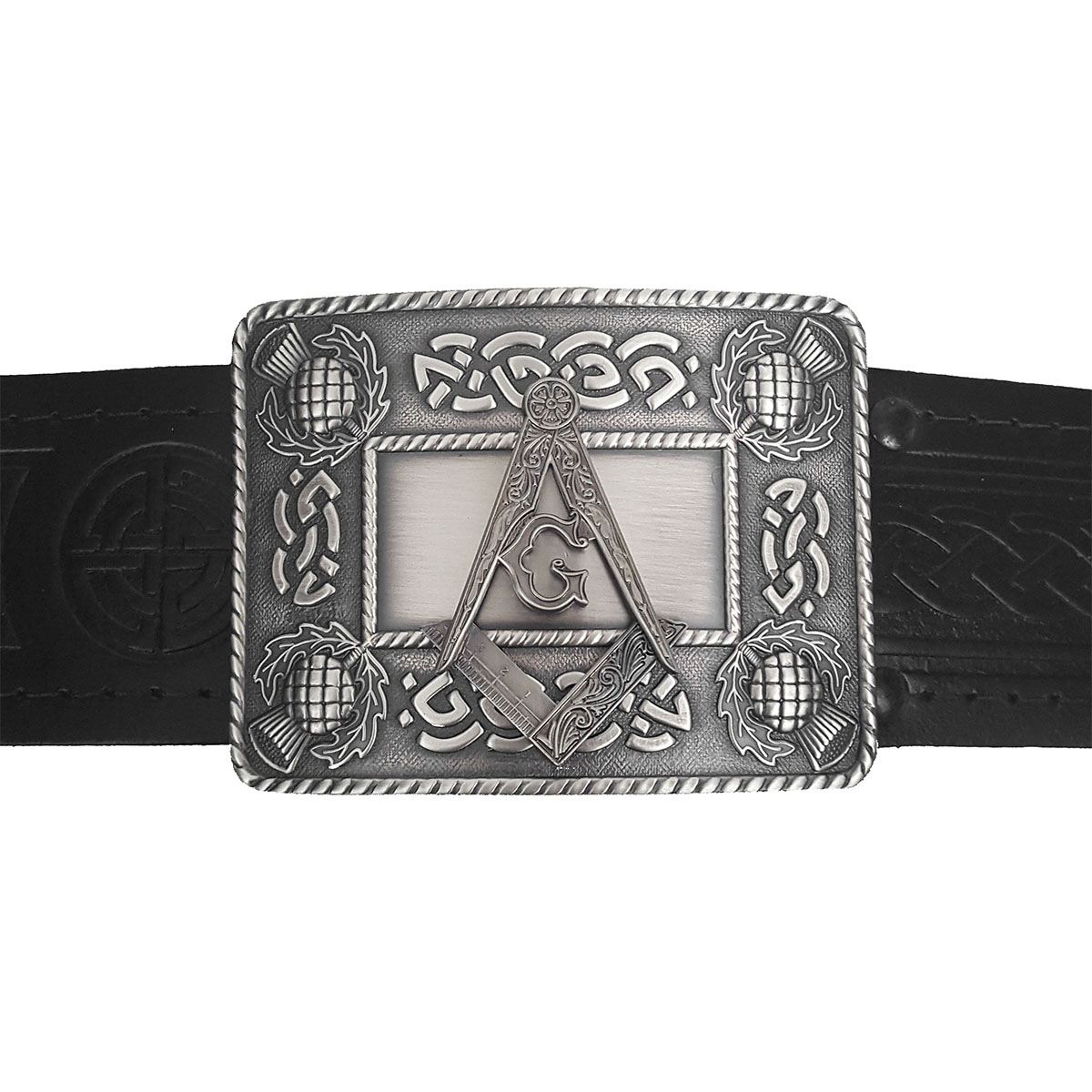 Scottish Kilt Belt Buckle Matt Oval Design with Thistle Badge Antique Finish