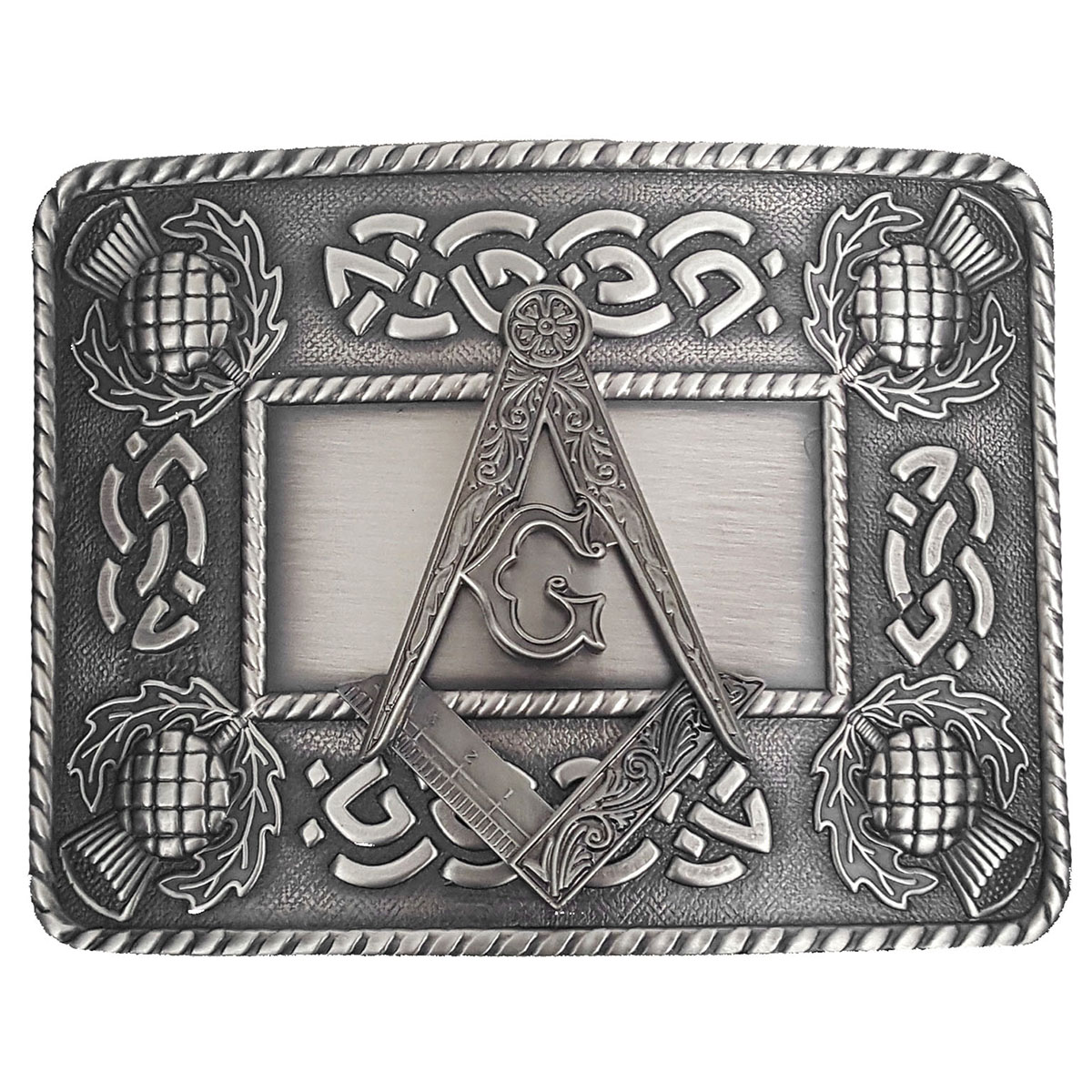 Scottish Kilt Belt Buckle Matt Oval Design with Thistle Badge Antique Finish