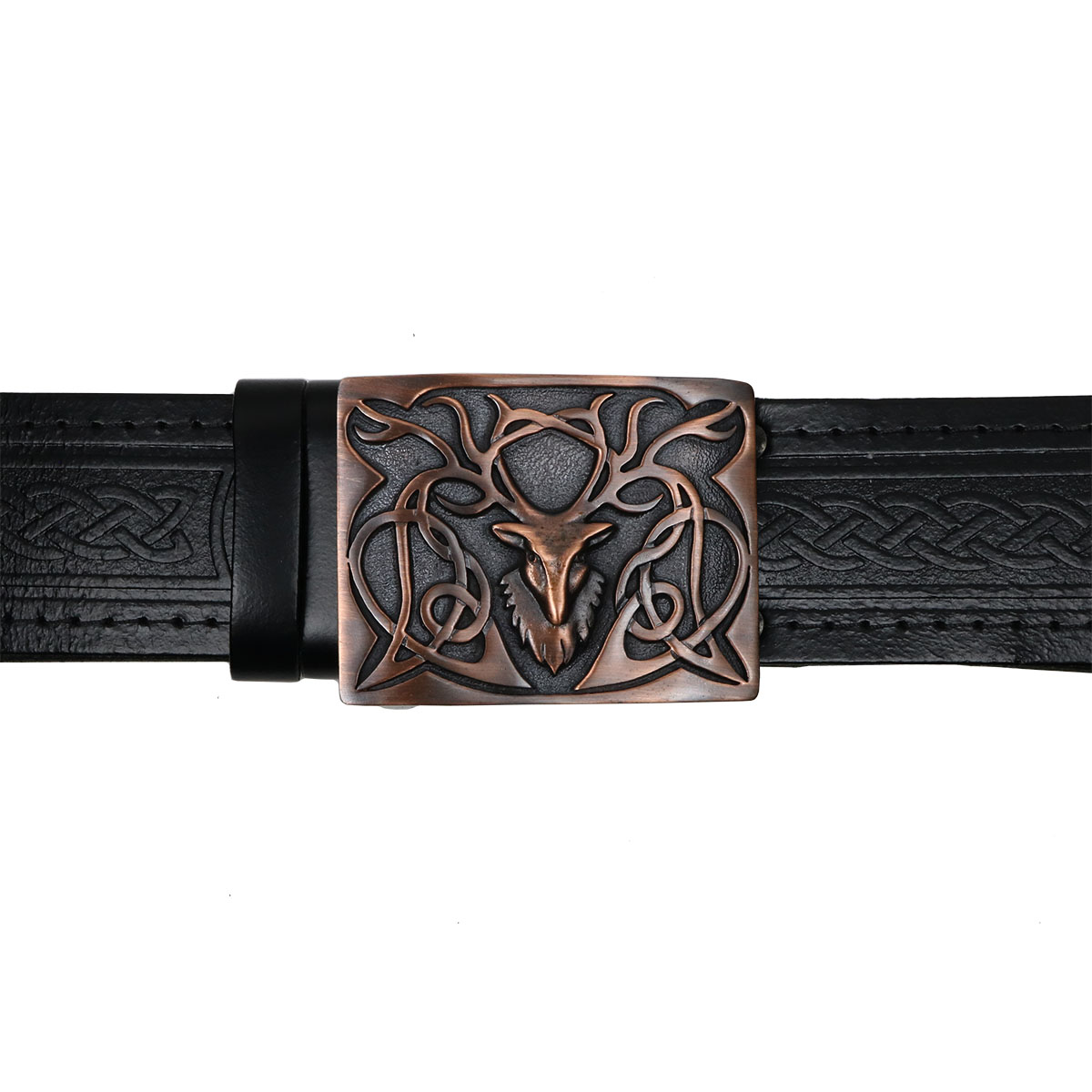 Real Genuine Leather Scottish Kilt Belt Stag Buckle Highland 2 piece set 