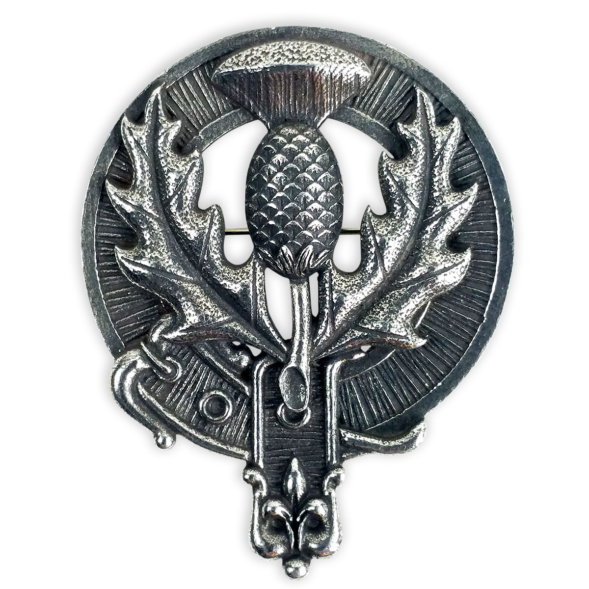 Celtic Brooch Silver Finish 3"/Kilt Fly Plaid Pin Brooch Thistle Crest Emblem 