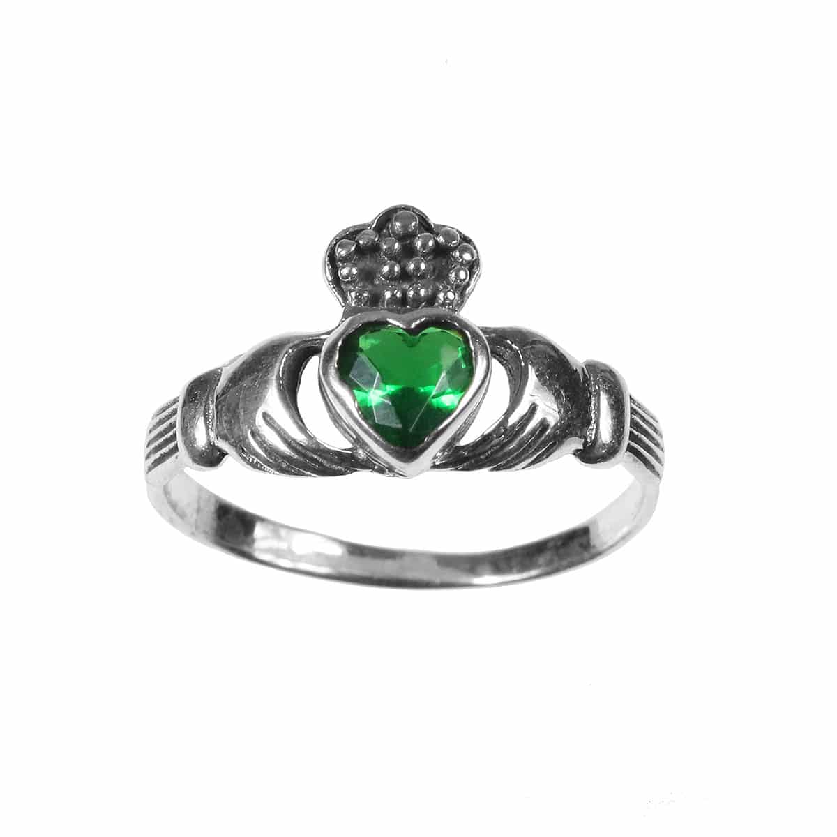 Hand Crafted Natural Colombian Emerald Sterling Silver Claddagh Ring 