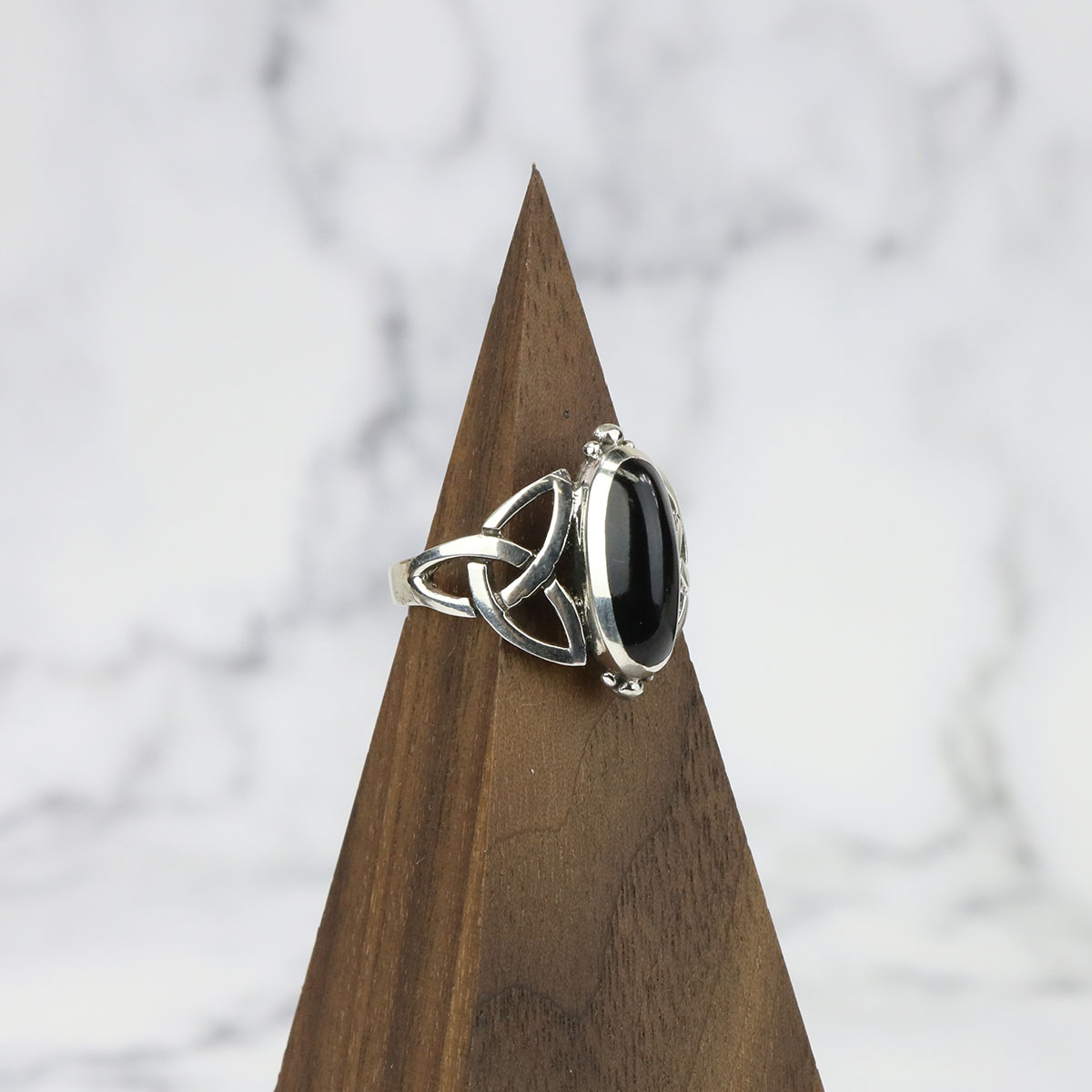 Celtic Ring Trinity Knot Silver 925 Hallmark Black Stone Traditional Heritage 