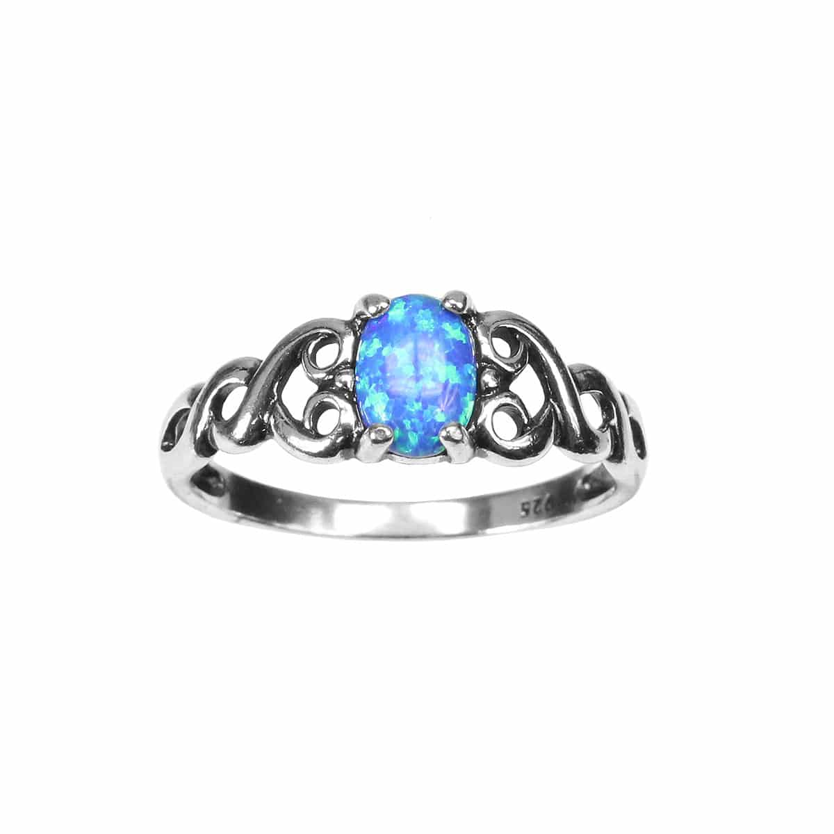 BFF Triquetra Celtic Love Knot Oval White Created Opal Ring For Teen For Women 925 Sterling Silver 