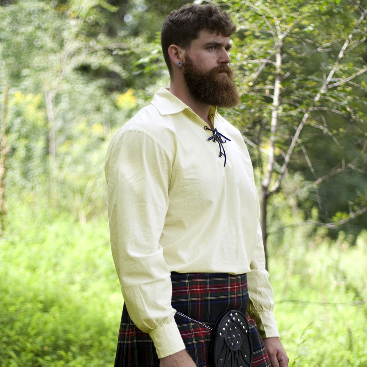Traditional Highland Men Jacobite Ghillie Shirt Off White Cream Scottish Costume 