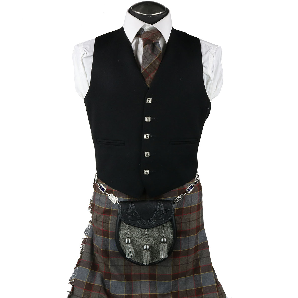 2 x Scottish Kilt Sporran 3 Tassels Fine Quality Black Cowhide Real Leather+Belt 