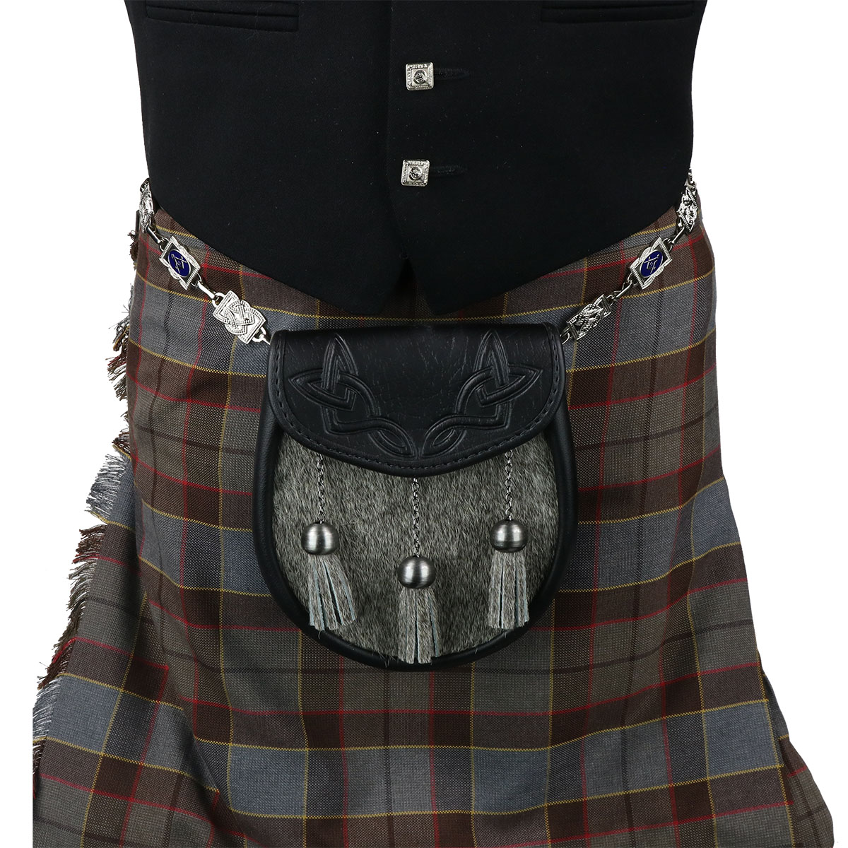 Scottish Kilt Outfit Masonic Belt,Buckle,Pin,Brooch Dress Sporran Black Bovine 