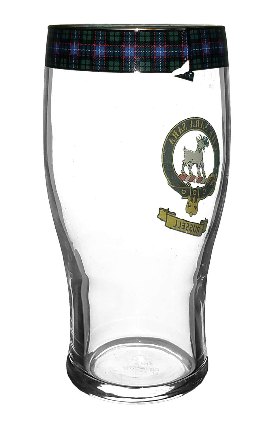 STCBG-CL-1771 Russell Clan Crest Tartan Pub Glass